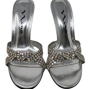 Nina Silver Heels With Rhinestones Size 6